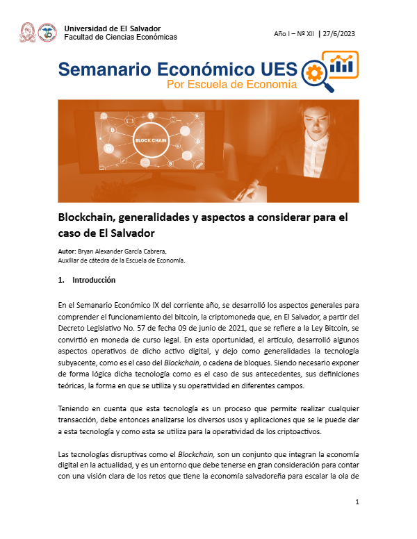 Semanario XII: Blockchain, generalidades y aspectos a considerar para el caso de El Salvador